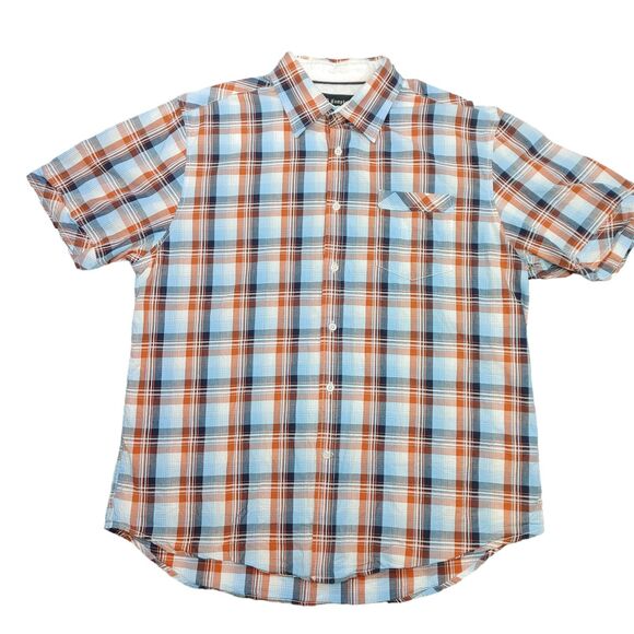 J. Campbell Other - J. Campbell Los Angeles Button Up Shirt Pocket Mens XL Orange Blue Plaid